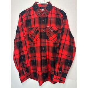 Dixxon Flannel Tony Stewart Racing Plaid Shirt Red Black Long Sleeve - Large